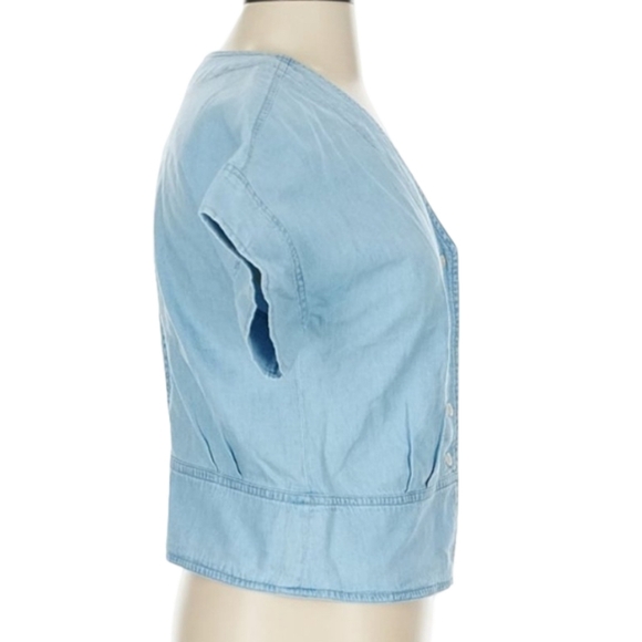 Madewell Blue Denim Pleated Short-Sleeve Top Size Small NWT - Picture 10 of 14